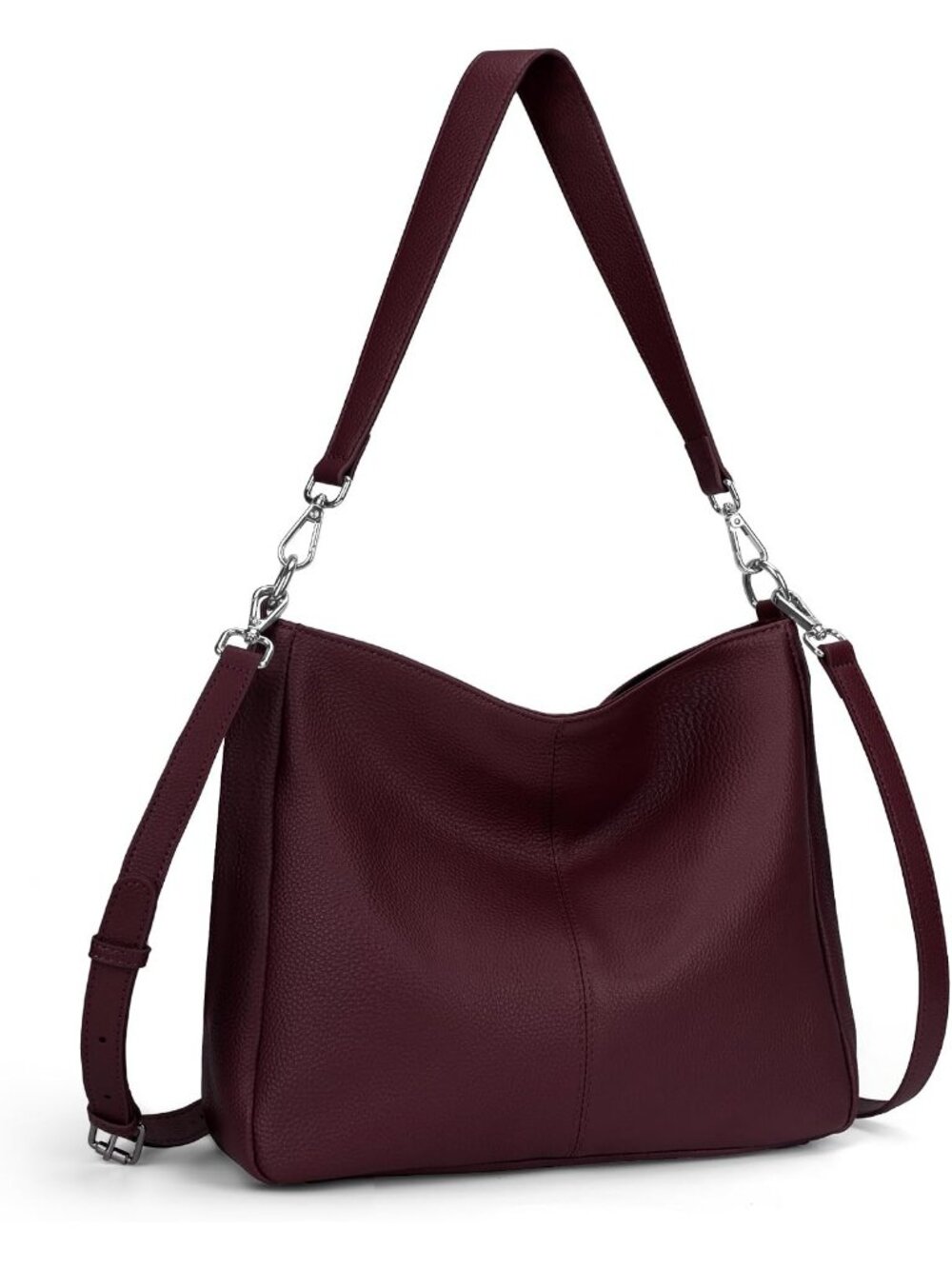 Women's Red Genuine Leather Hobo Purses Crossbody Bag with 2 Shoulder Straps